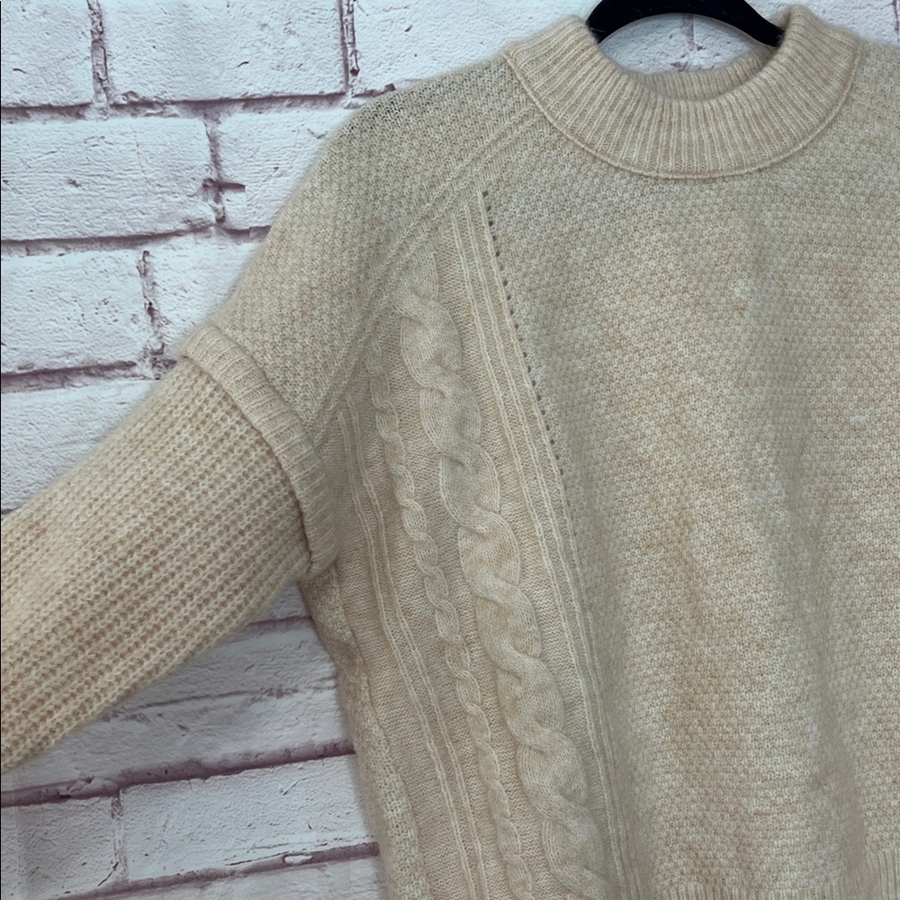 Madewell Cable Havener Pullover in Heather Powder Alpaca Wool Blend NWT Small - Picture 5 of 12